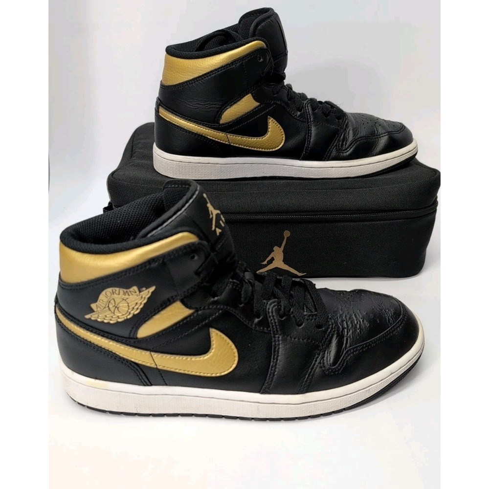 Nike Air Jordan 1 Mid Black Metallic Gold Men's Size 9 Sneaker Shoes DQ8426-071